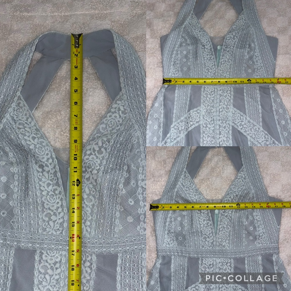 NWT! BCBGMAXAZRIA Raissa Halter Neck Maxi Evening Gown in Haze Combo • Size 12 - Picture 16 of 16
